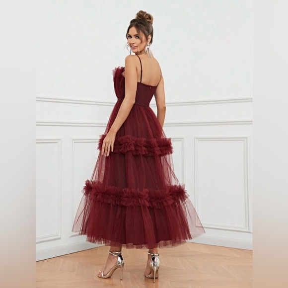 Elegant Burgundy Tulle ruffle dress NEW w/Tag - Picture 6 of 7